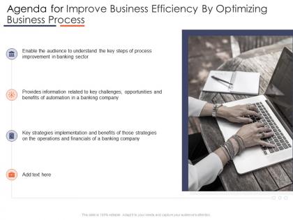 Agenda for improve business efficiency by optimizing business process ppt inspiration