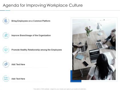 Agenda for improving workplace culture improving workplace culture ppt structure