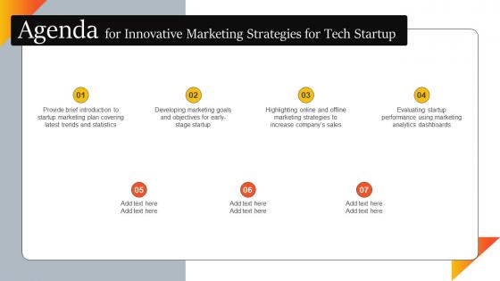 Agenda For Innovative Marketing Strategies For Tech Startup Strategy SS V