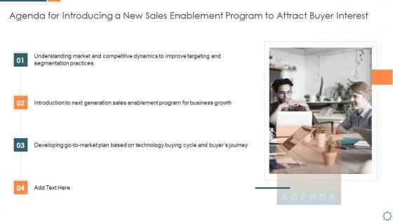 Agenda for introducing a new sales enablement program to attract buyer interest