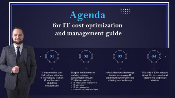 Agenda For IT Cost Optimization And Management Guide Ppt Slides Background Images Strategy SS