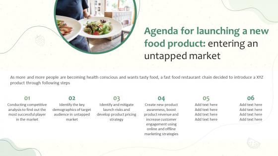 Agenda For Launching A New Food Product Entering An Untapped Market