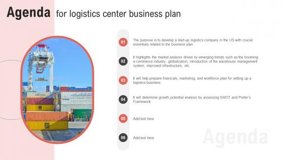 Agenda For Logistics Center Business Plan BP SS
