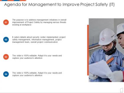 Agenda for management to improve project safety it ppt powerpoint presentation diagram