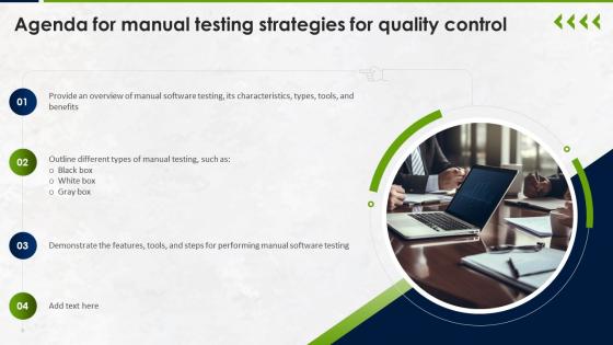Agenda For Manual Testing Strategies For Quality Control Ppt Ideas Background Images
