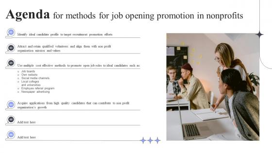Agenda For Methods For Job Opening Promotion In Nonprofits Strategy SS V