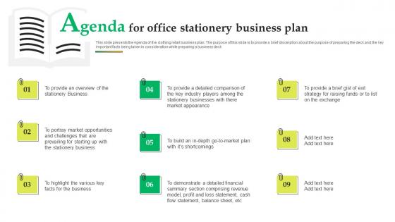 Agenda For Office Stationery Business Plan Ppt Background BP SS