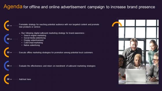 Agenda For Offline And Online Advertisement Campaign To Increase Brand Presence MKT SS V