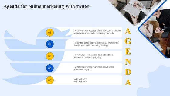 Agenda For Online Marketing With Twitter Ppt Powerpoint Presentation Diagram Graph Charts