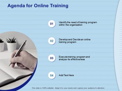 Agenda for online training program m782 ppt powerpoint presentation model layouts