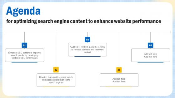 Agenda For Optimizing Search Engine Content To Enhance Website Performance Strategy SS V