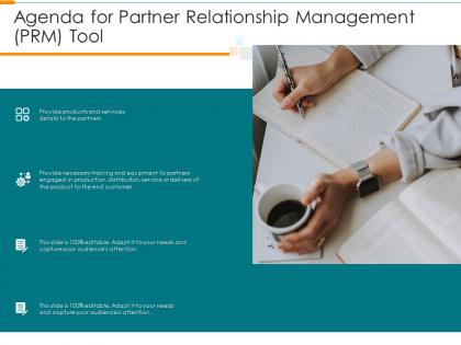 Agenda for partner relationship management prm tool ppt infographics