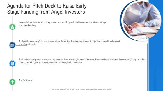 Agenda For Pitch Deck To Raise Early Stage Funding From Angel Investors Ppt Icons