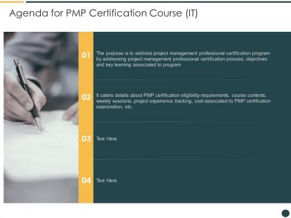 Agenda for pmp certification course it ppt topics