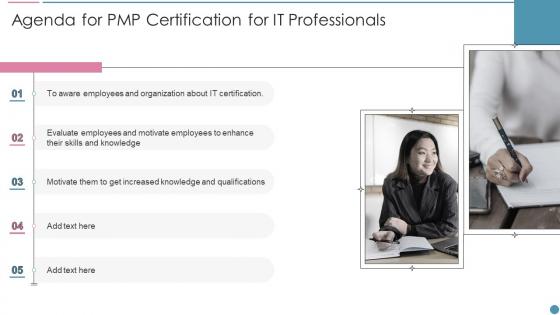 Agenda For Pmp Certification For It Professionals Ppt Slides Background Images