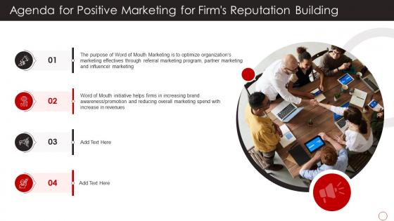 Agenda For Positive Marketing For Firms Reputation Building