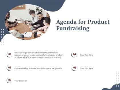 Agenda for product fundraising introducing ppt powerpoint design ideas