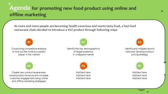Agenda For Promoting New Food Product Using Online And Offline Marketing