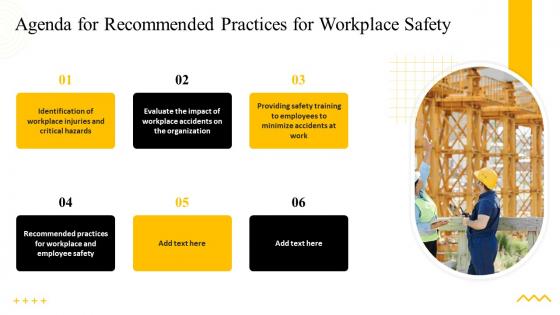 Agenda For Recommended Practices For Workplace Safety Ppt Infographic Template Backgrounds