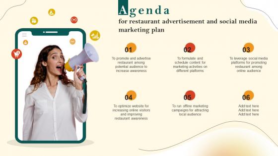 Agenda For Restaurant Advertisement And Social Media Marketing Plan Ppt Diagrams