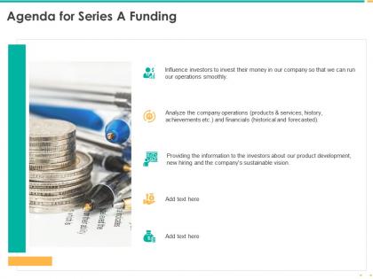 Agenda for series a funding operations smoothly ppt presentation visual aids