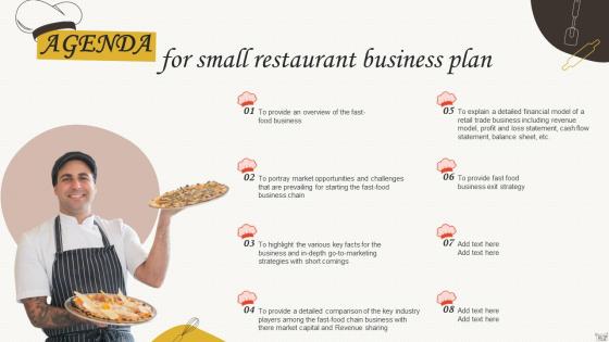 Agenda For Small Restaurant Business Plan Ppt Ideas Infographic Template BP SS