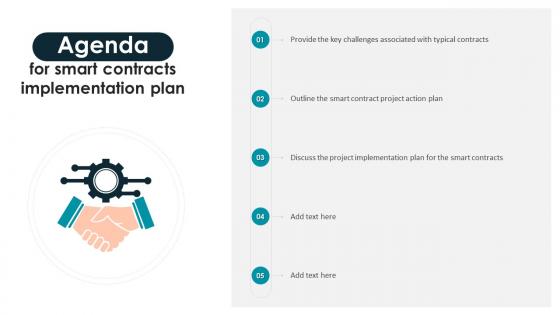 Agenda For Smart Contracts Implementation Plan Ppt Ideas Inspiration