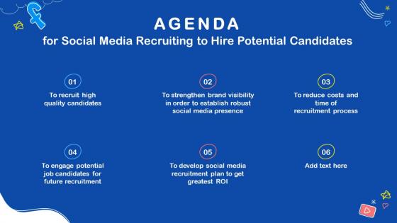 Agenda For Social Media Recruiting To Hire Potential Candidates Ppt Topics