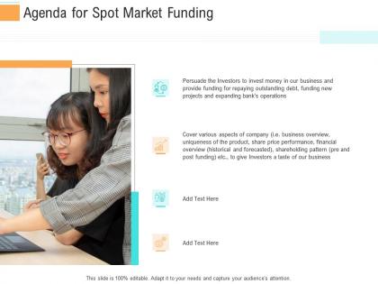 Agenda for spot market funding investment generate funds through spot market investment