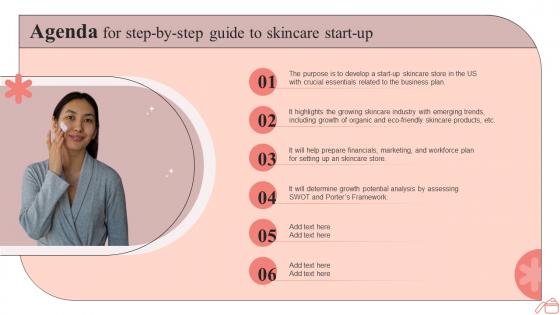 Agenda For Step By Step Guide To Skincare Start Up Ppt Icon Slide Portrait BP SS