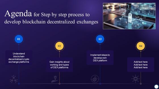 Agenda For Step By Step Process To Develop Blockchain Decentralized Exchanges BCT SS