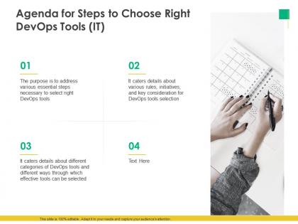Agenda for steps to choose right devops tools it ppt professional vector