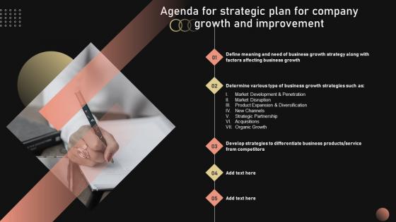Agenda For Strategic Plan For Company Growth And Improvement Strategy SS V