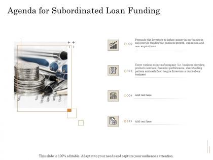 Agenda for subordinated loan funding ppt power point presentation professional show