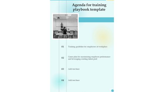 Agenda For Training Playbook Template One Pager Sample Example Document