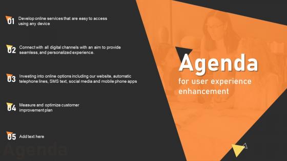 Agenda For User Experience Enhancement Ppt Show Mockup