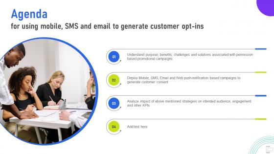 Agenda For Using Mobile SMS And Email To Generate Customer OPT Ins Mkt Ss V