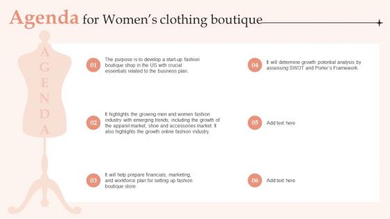 Agenda For Womens Clothing Boutique Ppt Ideas Background Designs BP SS