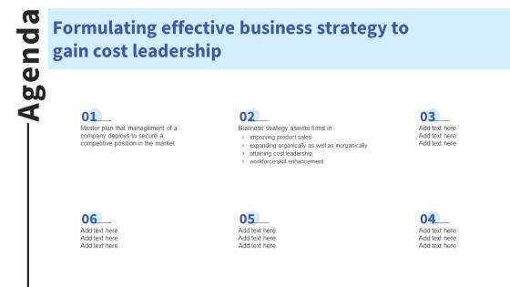 Agenda Formulating Effective Business Strategy To Gain Cost Leadership