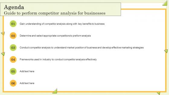Agenda Guide To Perform Competitor Analysis For Businesses Ppt Ideas Designs Download