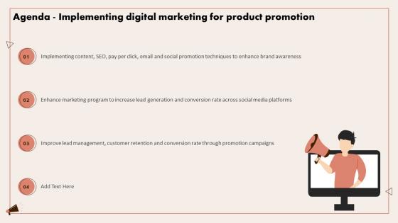 Agenda Implementing Digital Marketing For Product Promotion Ppt Icon Designs Download