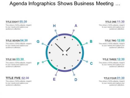 Agenda infographics shows business meeting timeline