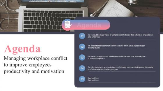 Agenda Managing Workplace Conflict To Improve Employees Productivity And Motivation