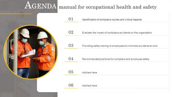 Agenda Manual For Occupational Health And Safety Ppt Slides