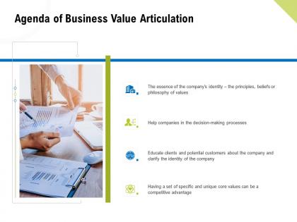 Agenda of business value articulation competitive advantage ppt good