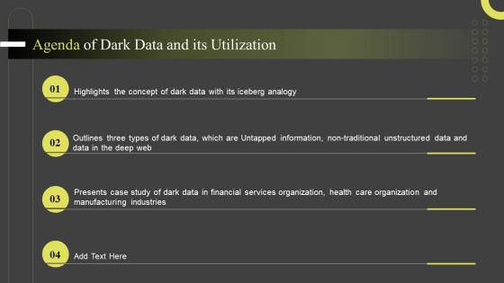 Agenda Of Dark Data And Its Utilization Ppt Slides Background Images
