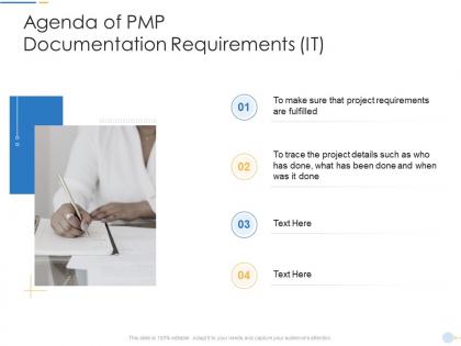 Agenda of pmp documentation requirements it ppt powerpoint presentation diagram