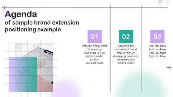 Agenda Of Sample Brand Extension Positioning Example