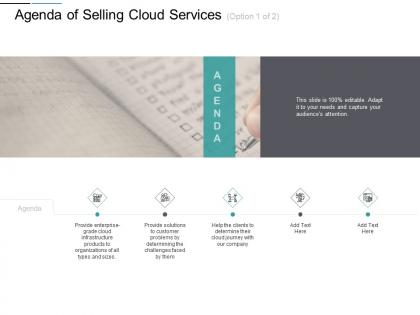 Agenda of selling cloud services by faced ppt powerpoint presentation pictures clipart images