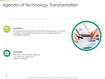 Agenda of technology transformation it transformation at workplace ppt structure